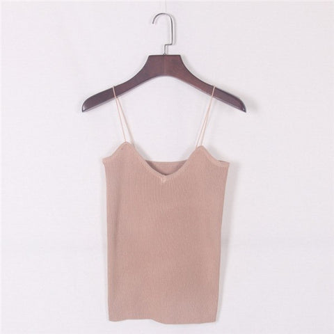 New 2022 Spring Fashion Women Knitted Vest Striped Slim Sexy Tight Bottoming Solid Sleeveless Multicolor Tops