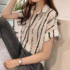 New 2022 Summer V Collar Stripe Printing Shirt Women Blouse Shirt Chiffon Short Sleeve Sexy Female Clothing Blusas Tops 0751 30