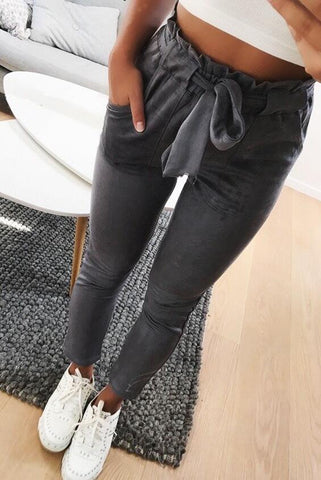New 2022 fashion winter women suede pants style ladies Leather bottoms female trouser Casual pencil pants high waist trousers