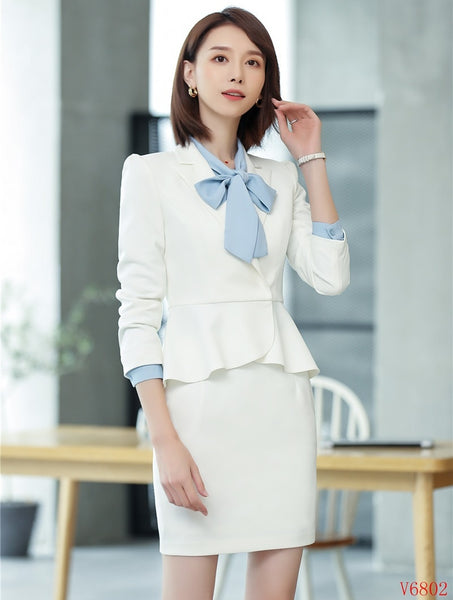 2023 Formal Women Skirt Suits Blazer and Jacket Sets Work Wear Ladies Business Office Uniform Styles White