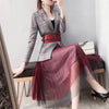 2022 Spring Women's Skirt Suits Office lady OL style Bandage Blazer jacket + Mesh Pleated Skirt Suit Elegant Two Piece Set