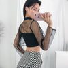 2023 Women Sheer Mesh Fish Net Long Sleeve Turtle Neck See Crop Top Black Lace Transparent Shirt Blouse
