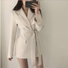 2023 Autumn Winter Women Blazers and Jackets Office Ladies Lace up Notched Formal Outwear Elegant White Black Tops XQ197