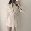 2023 Autumn Winter Women Blazers and Jackets Office Ladies Lace up Notched Formal Outwear Elegant White Black Tops XQ197