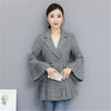 2023 Autumn and Winter Long Chic Slim Style Outwear Pleated Trumpet Sleeves Check Elegant Office Lady Blazer