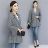 2023 Autumn and Winter Long Chic Slim Style Outwear Pleated Trumpet Sleeves Check Elegant Office Lady Blazer