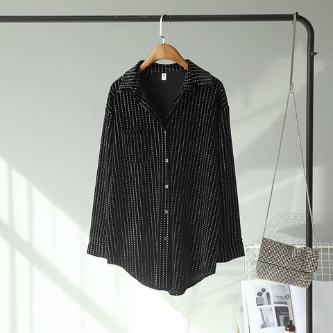 2023 One Size Women Loose Velour Blouses Ladies Tops Spring and Autunm Vintage Woman Black Long Sleeve Classics Female Shirt
