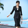 2022 Spring Fall Female Green Blazer for Women Bsiness Suits with Skirt and Jacket Sets Elegant Half Sleeve