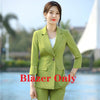 2022 Spring Fall Female Green Blazer for Women Bsiness Suits with Skirt and Jacket Sets Elegant Half Sleeve