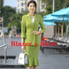 2022 Spring Fall Female Green Blazer for Women Bsiness Suits with Skirt and Jacket Sets Elegant Half Sleeve