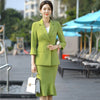 2022 Spring Fall Female Green Blazer for Women Bsiness Suits with Skirt and Jacket Sets Elegant Half Sleeve