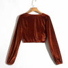 2023 Spring Shirts Women's Short Shirts V-neck Long Sleeve Single-breasted Gold Velvet Blouse Female Coat Tops