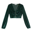2023 Spring Shirts Women's Short Shirts V-neck Long Sleeve Single-breasted Gold Velvet Blouse Female Coat Tops