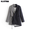 2023 Spring Women Blazer Jacket Color Matching Lace Waist Women Suit Jacket Women Long Coat BL044