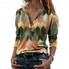 2023 Women Spring Autumn T-Shirts Retro Geometric Print Buttons Blouse Pullover V Neck Long Sleeve T-shirt