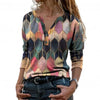 2023 Women Spring Autumn T-Shirts Retro Geometric Print Buttons Blouse Pullover V Neck Long Sleeve T-shirt