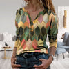 2023 Women Spring Autumn T-Shirts Retro Geometric Print Buttons Blouse Pullover V Neck Long Sleeve T-shirt