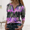 2023 Women Spring Autumn T-Shirts Retro Geometric Print Buttons Blouse Pullover V Neck Long Sleeve T-shirt