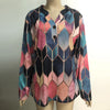2023 Women Spring Autumn T-Shirts Retro Geometric Print Buttons Blouse Pullover V Neck Long Sleeve T-shirt