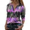 2023 Women Spring Autumn T-Shirts Retro Geometric Print Buttons Blouse Pullover V Neck Long Sleeve T-shirt