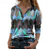 2023 Women Spring Autumn T-Shirts Retro Geometric Print Buttons Blouse Pullover V Neck Long Sleeve T-shirt