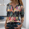 2023 Women Spring Autumn T-Shirts Retro Geometric Print Buttons Blouse Pullover V Neck Long Sleeve T-shirt