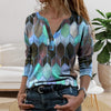 2023 Women Spring Autumn T-Shirts Retro Geometric Print Buttons Blouse Pullover V Neck Long Sleeve T-shirt
