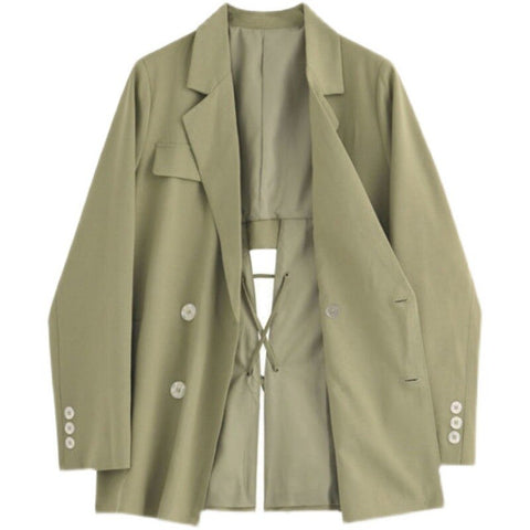 2023 Solid Color Lapel Blazer Women Elegant Vintage lemon green chic Coat  S197