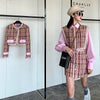 2022  Women Autumn Winter Pink Tweed Clothing Sets Lady Runway Elegant Slim Coat Skirt Shirt Vest Suit NS292