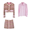 2022  Women Autumn Winter Pink Tweed Clothing Sets Lady Runway Elegant Slim Coat Skirt Shirt Vest Suit NS292