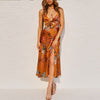 2023 V-Neck Sling Printed Bow Beach Backless Skirt Suit Office Clothes Work Outfit Vittoria Vicci Womens Summer Dress
