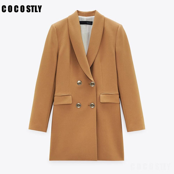 2022 Za Blazer Women red white Long section Double Breasted Blazer Coat Vintage Long Sleeve Pockets Female Outerwear