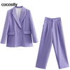 2023 Blazer Women One Button Office Wear Blazer Coat Vintage Long Sleeve Pockets Female Outerwear And Hight Waist Trousers