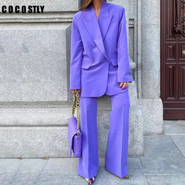 2023 Blazer Women One Button Office Wear Blazer Coat Vintage Long Sleeve Pockets Female Outerwear And Hight Waist Trousers