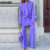 2023 Blazer Women One Button Office Wear Blazer Coat Vintage Long Sleeve Pockets Female Outerwear And Hight Waist Trousers