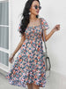 2023 Summer Bohemian Dress Women's Butterfly Sleeve Slash Neck Floral Print Vestidos Chic Elegant Midi Dresses