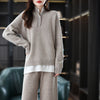 2023 Ladies 100% Cashmere Wool Suit Casual Long Sleeve Pullover Sweater Solid Color Knit Long Wide Leg Pants Pure Wool Suit