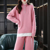 2023 Ladies 100% Cashmere Wool Suit Casual Long Sleeve Pullover Sweater Solid Color Knit Long Wide Leg Pants Pure Wool Suit