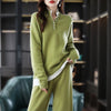 2023 Ladies 100% Cashmere Wool Suit Casual Long Sleeve Pullover Sweater Solid Color Knit Long Wide Leg Pants Pure Wool Suit