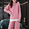 2023 Ladies 100% Cashmere Wool Suit Casual Long Sleeve Pullover Sweater Solid Color Knit Long Wide Leg Pants Pure Wool Suit