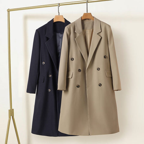 2023 Spring Autumn Loose Windbreaker Casual British Style High-End Blazer Women's Suit Jacket Long Double Breasted Coat h658