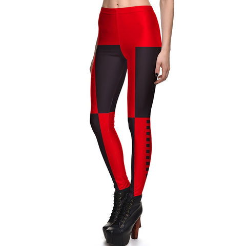 New 3841 Sexy Girl Black Red Batman Deadpool Harley Quinn Printed Elastic Slim Fitness Workout Women Leggings Pants Plus Size