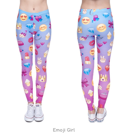 New 3D print Women Leggings Emoji Legins Girls Elastic Jeggings Shiny Novelty Sexy Leggins Tayt Fitness Legging Calzas Mujer
