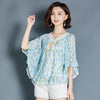 2023 Summer Elegant Floral Prints Three Quarter Chiffon Blouse Bat Shirt For Women Butterfly Sleeve Shirts