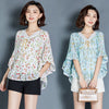 2023 Summer Elegant Floral Prints Three Quarter Chiffon Blouse Bat Shirt For Women Butterfly Sleeve Shirts