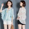 2023 Summer Elegant Floral Prints Three Quarter Chiffon Blouse Bat Shirt For Women Butterfly Sleeve Shirts