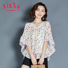 2023 Summer Elegant Floral Prints Three Quarter Chiffon Blouse Bat Shirt For Women Butterfly Sleeve Shirts