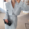 Casual White Two Piece Set For Women Notched Long Sleeve Blazer High Waist Irregular Hem Skirt Female Korean Sets