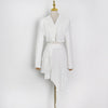 Casual White Two Piece Set For Women Notched Long Sleeve Blazer High Waist Irregular Hem Skirt Female Korean Sets