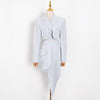 Casual White Two Piece Set For Women Notched Long Sleeve Blazer High Waist Irregular Hem Skirt Female Korean Sets